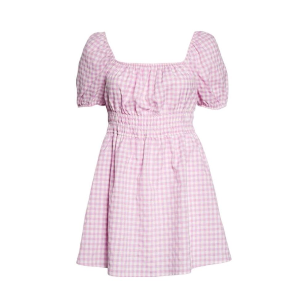 BP Shirred Purple Gingham Print Puff Sleeve Prairie Dress Size XL